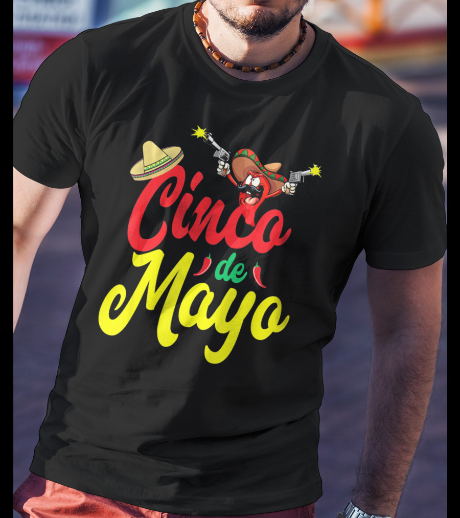 Cinco De Mayo Mexican Party Fiesta Sombrero Chili Pistols T-Shirt