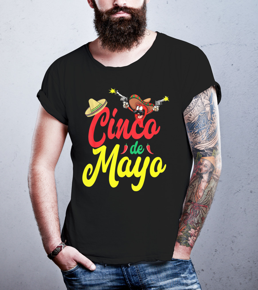 Cinco De Mayo Mexican Party Fiesta Sombrero Chili Pistols T-Shirt