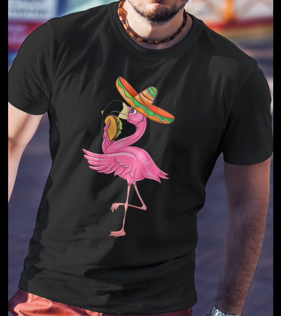 Cute Flamingo With Taco And Sombrero For Cinco De Mayo T-Shirt