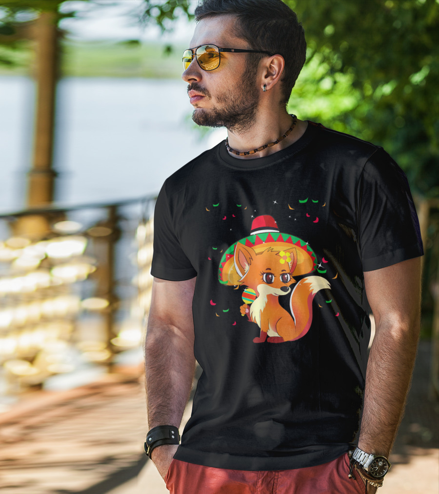 Cute Foxy Fox Sombrero Cinco De Mayo 5th Of May T-Shirt