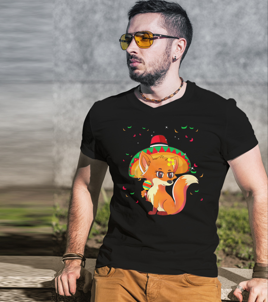 Cute Foxy Fox Sombrero Cinco De Mayo 5th Of May T-Shirt