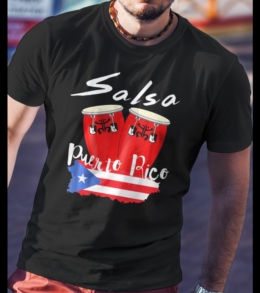 Salsa Puerto Rico Boricua Flag Bongos T-Shirt