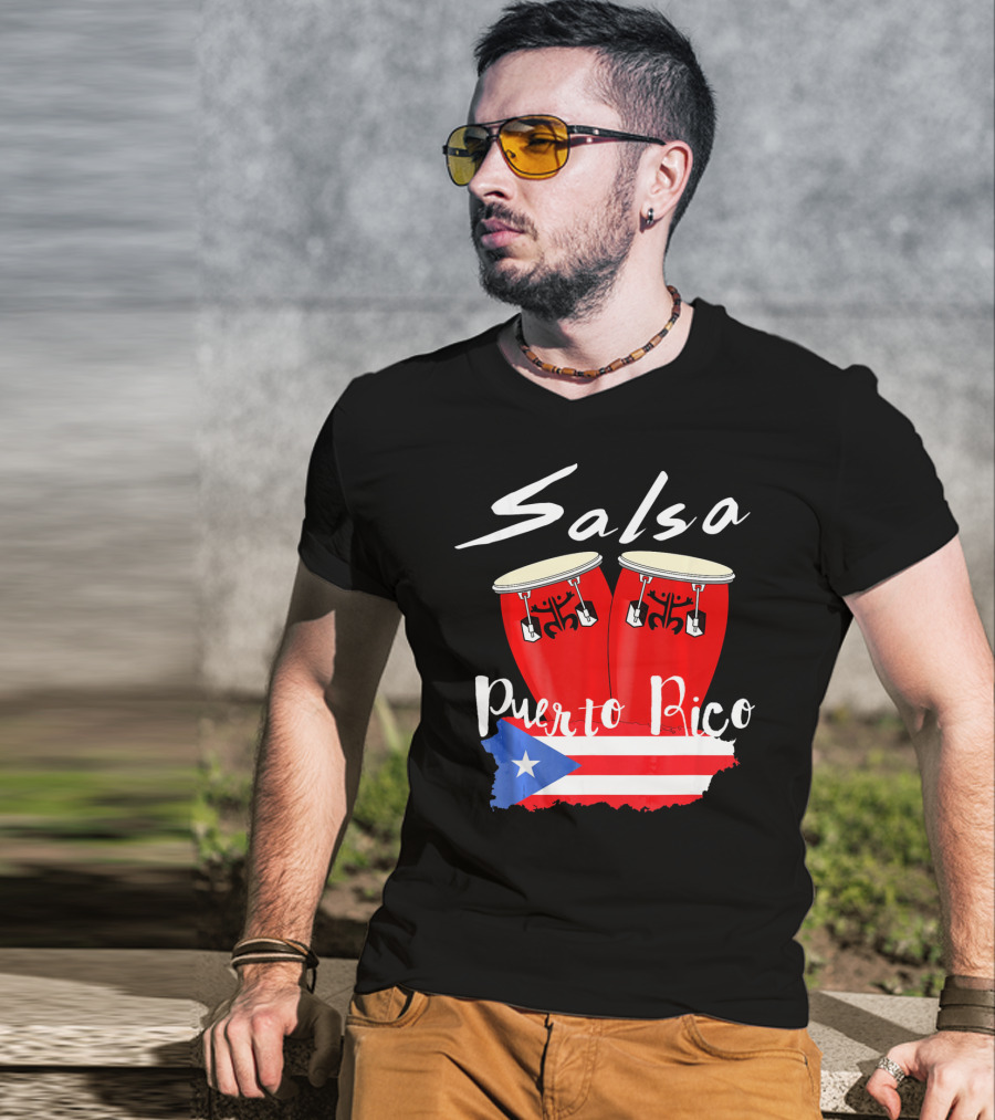 Salsa Puerto Rico Boricua Flag Bongos T-Shirt