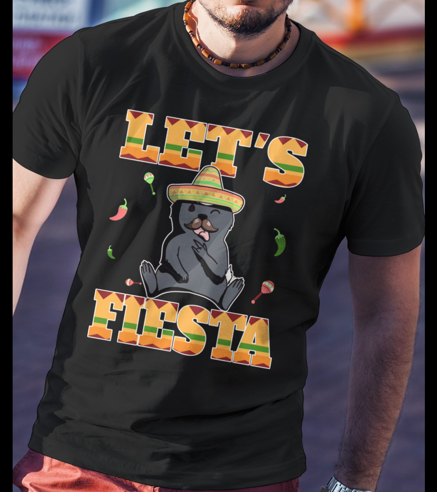 Let's Fiesta Honey Badger Sombrero Cinco De Mayo Celebration Peppers Maracas T-Shirt