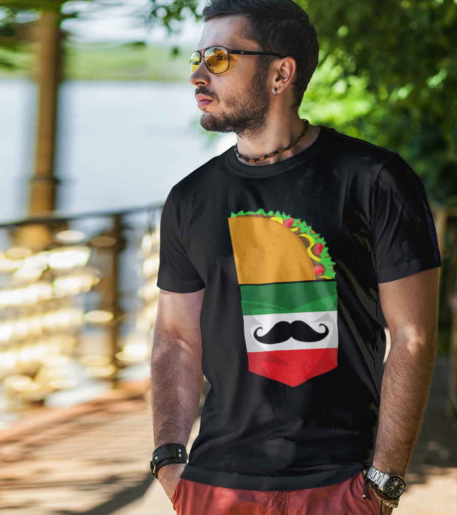 Mexican Flag Taco Cinco De Mayo Mustache T-Shirt
