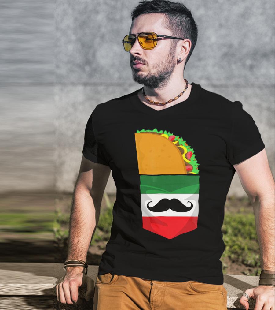 Mexican Flag Taco Cinco De Mayo Mustache T-Shirt
