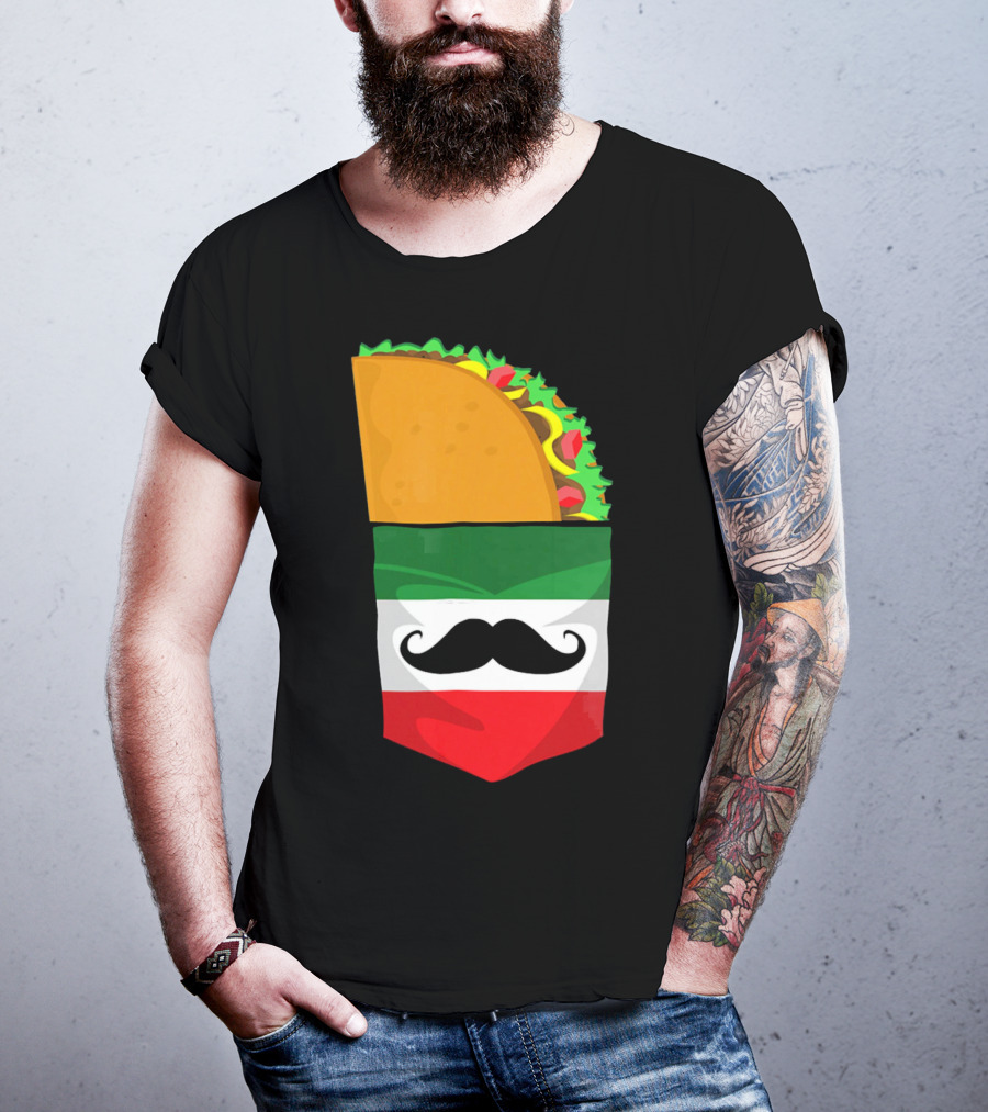 Mexican Flag Taco Cinco De Mayo Mustache T-Shirt
