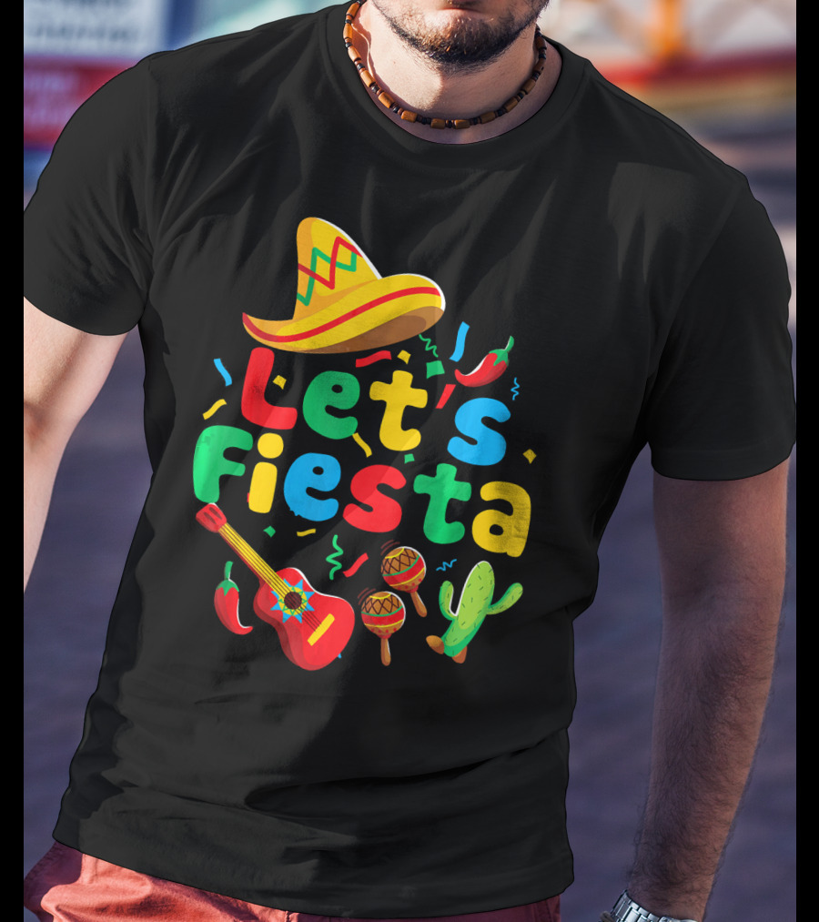Let's Fiesta Cinco De Mayo Mexican Guitar Cactus T-Shirt