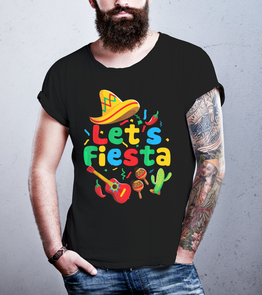Let's Fiesta Cinco De Mayo Mexican Guitar Cactus T-Shirt