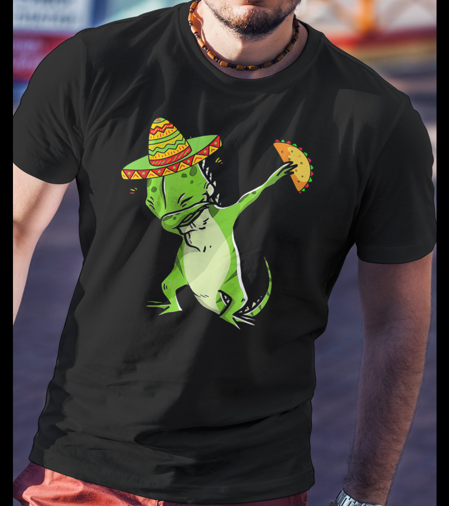 Cinco De Mayo Iguana Dabbing With Taco And Sombrero T-Shirt