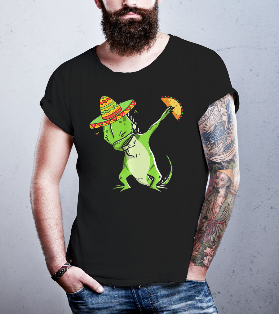 Cinco De Mayo Iguana Dabbing With Taco And Sombrero T-Shirt