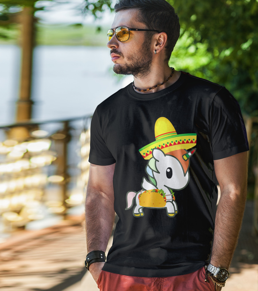 Chibi Cinco De Mayo Unicorn Wearing Sombrero Taco T-Shirt