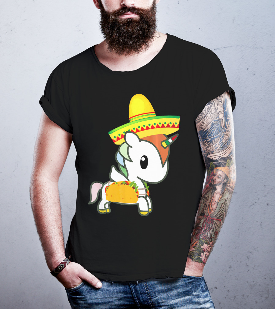 Chibi Cinco De Mayo Unicorn Wearing Sombrero Taco T-Shirt