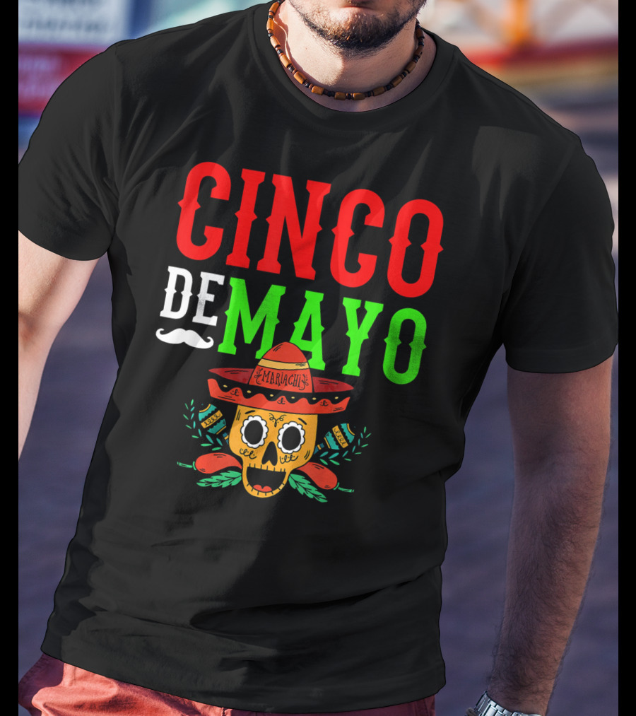 Cinco De Mayo Mariachi Skull Funny Mexic T-Shirt