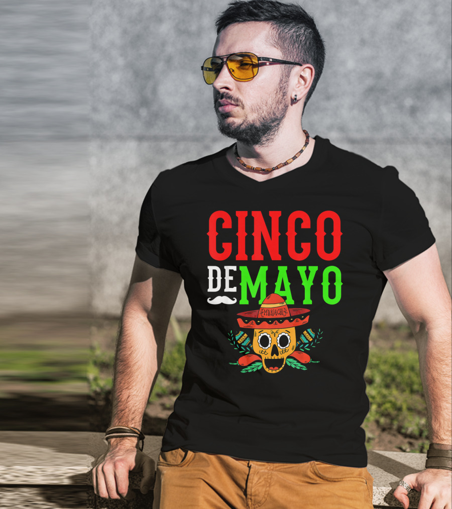 Cinco De Mayo Mariachi Skull Funny Mexic T-Shirt