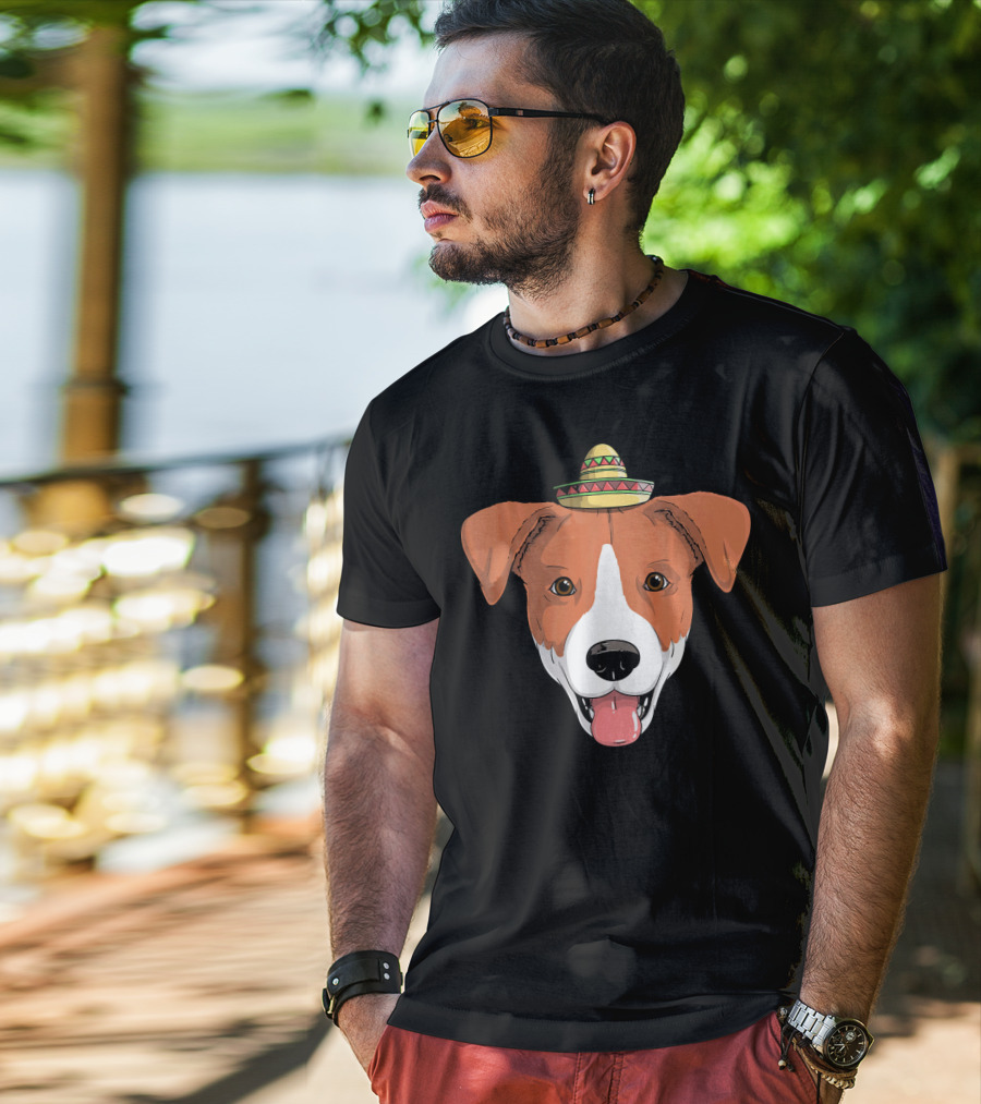 Jack Russell Dog Sombrero Fiesta Cinco De Mayo T-Shirt