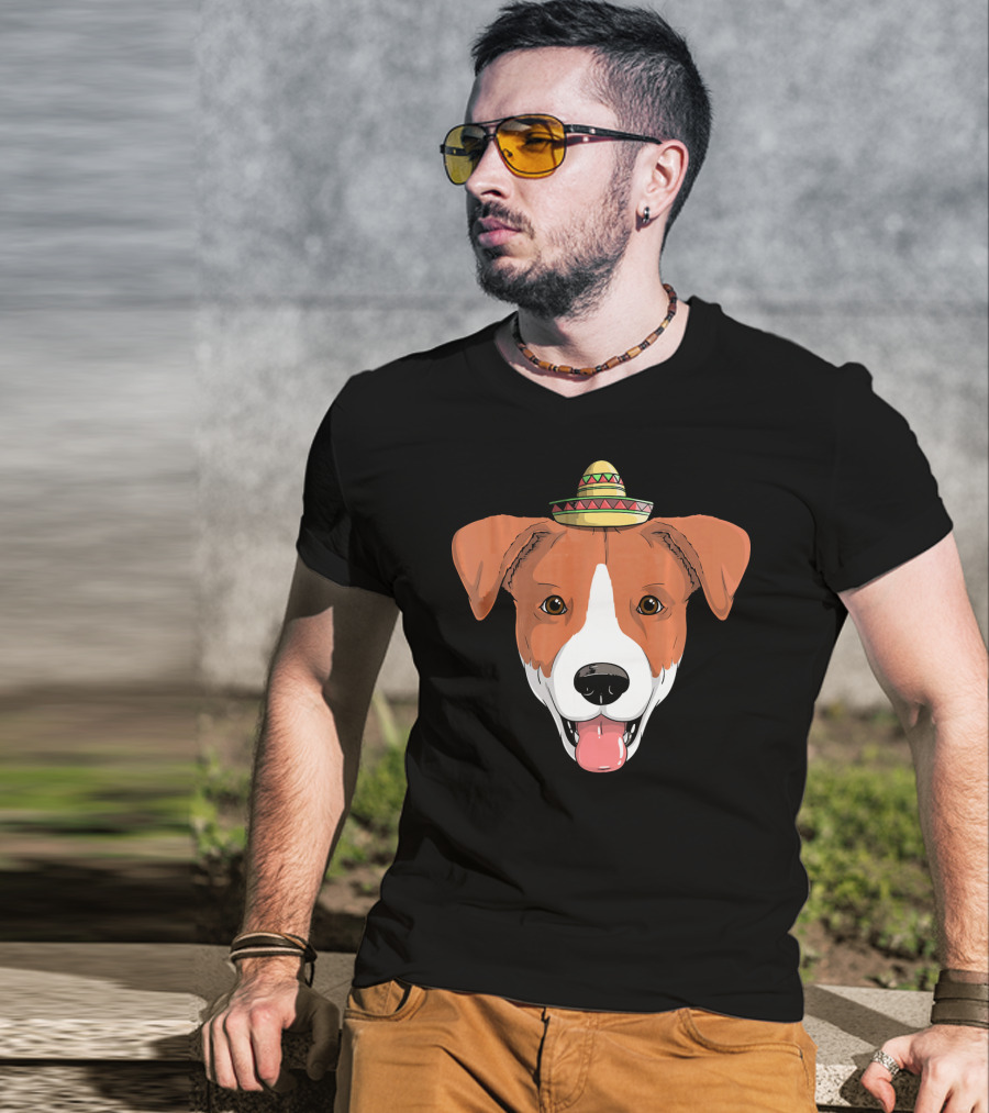 Jack Russell Dog Sombrero Fiesta Cinco De Mayo T-Shirt