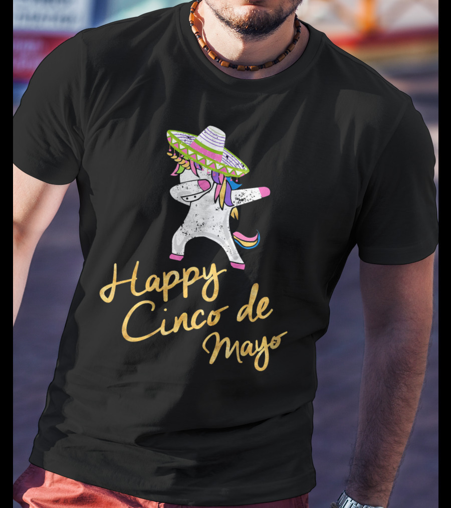 Happy Cinco De Mayo Dabbing Unicorn With Sombrero T-Shirt