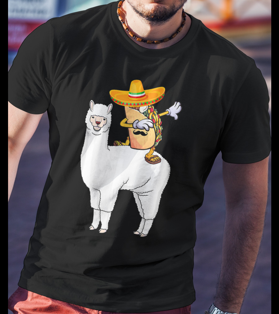 Dabbing Taco With Sombrero On Llama T-Shirt