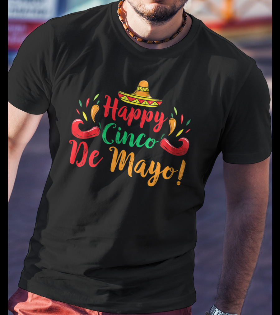 Happy Cinco De Mayo Sombrero And Peppers T-Shirt