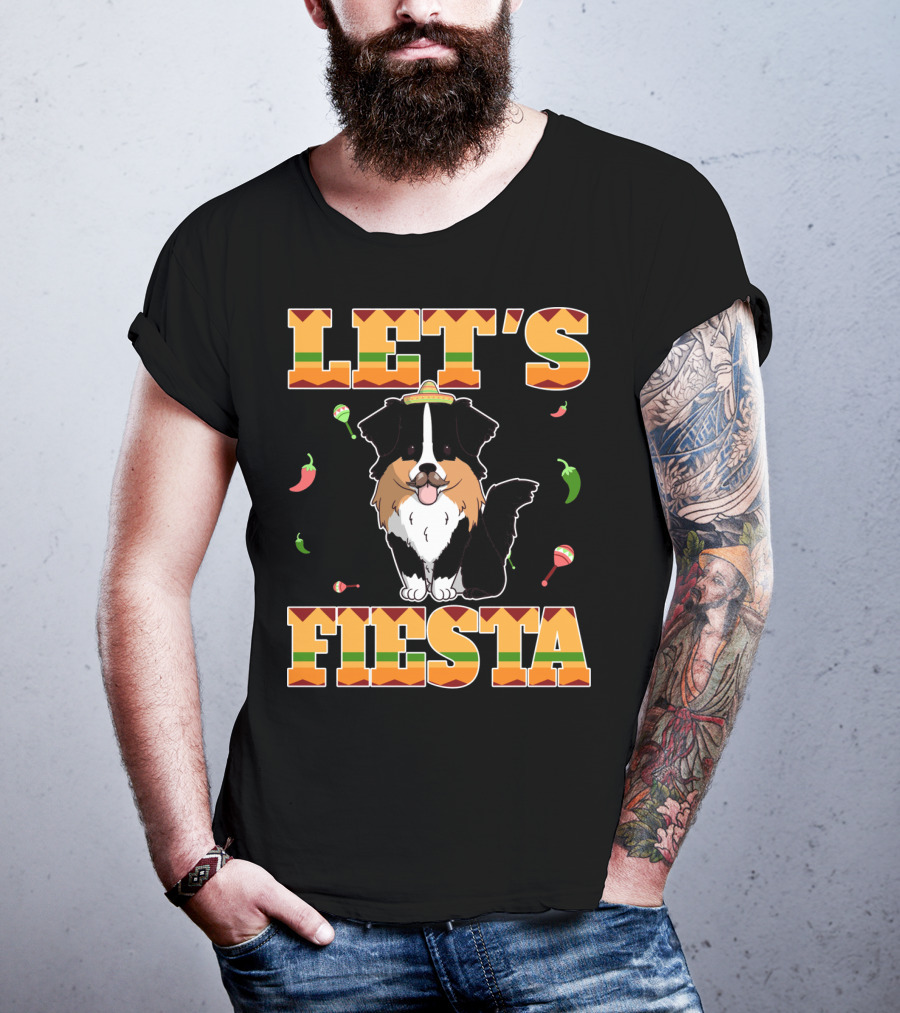 Let's Fiesta Australian Shepherd Dog Sombrero Maracas Peppers T-Shirt