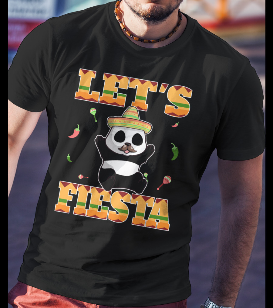 Let's Fiesta Panda Sombrero Maracas Peppers Cinco De Mayo Mexican T-Shirt