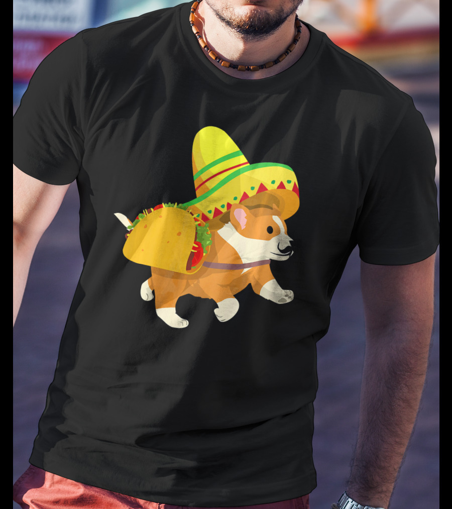 Cinco De Mayo Corgi In Sombrero And Taco Costume T-Shirt