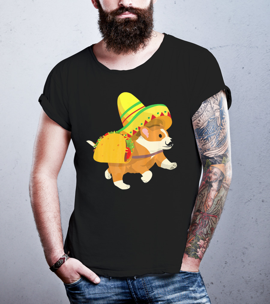 Cinco De Mayo Corgi In Sombrero And Taco Costume T-Shirt