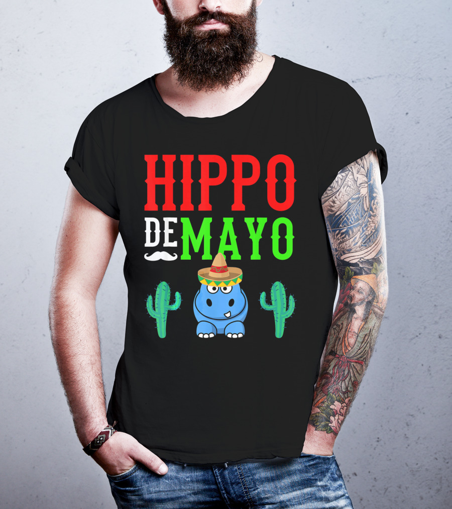 Hippo De Mayo Funny Mexico Fiesta With Sombrero Cactus T-Shirt