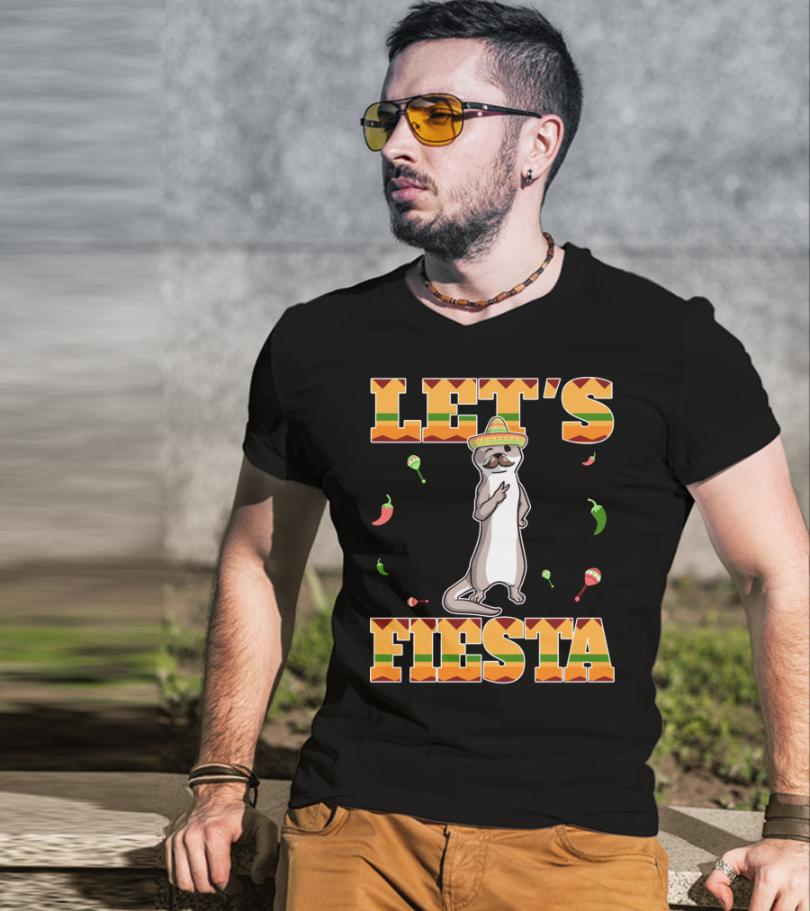 Let's Fiesta Otter Sombrero Maracas Peppers Cinco De Mayo Mexican T-Shirt