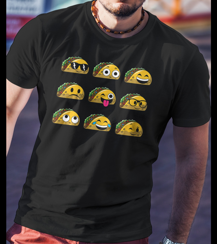 Funny Mexican Food Taco Emojis With Different Expressions T-Shirt