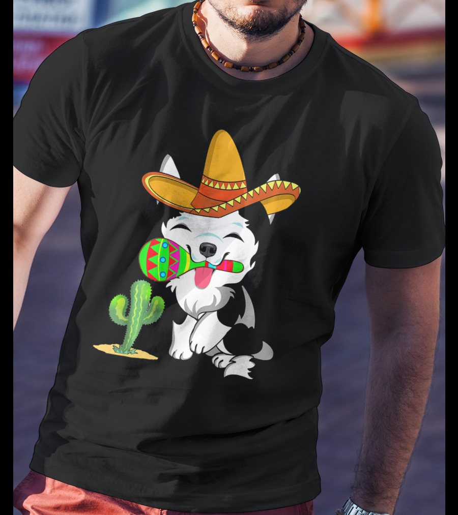 Cute Husky Dog With Sombrero And Maracas Cinco De Mayo 5th Of May T-Shirt