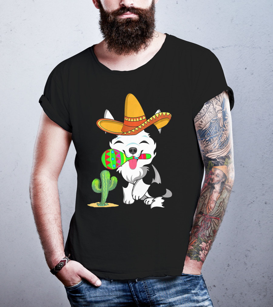 Cute Husky Dog With Sombrero And Maracas Cinco De Mayo 5th Of May T-Shirt