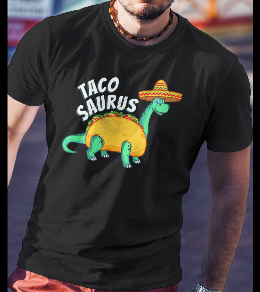Tacosaurus Dinosaur Wearing Sombrero With Taco Body T-Shirt