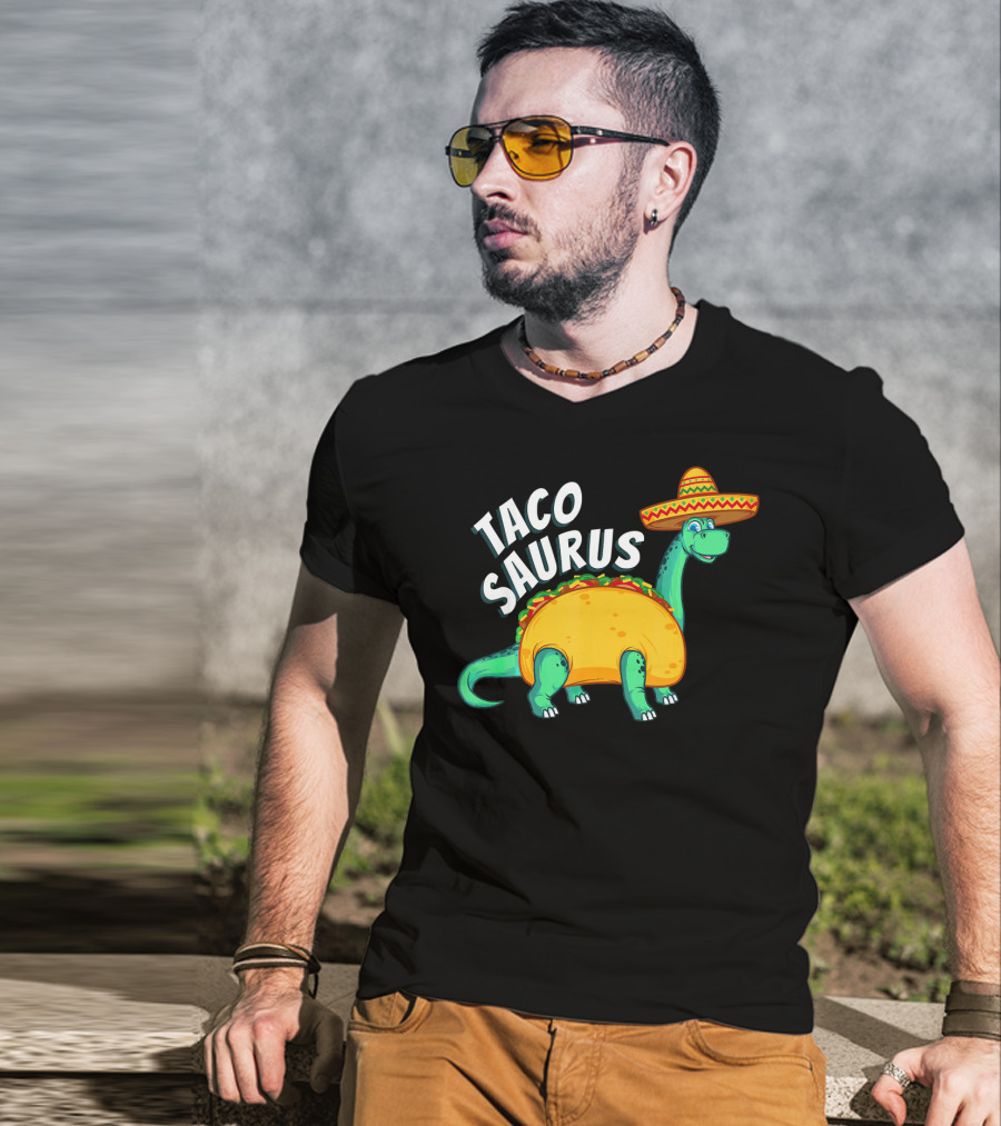 Tacosaurus Dinosaur Wearing Sombrero With Taco Body T-Shirt