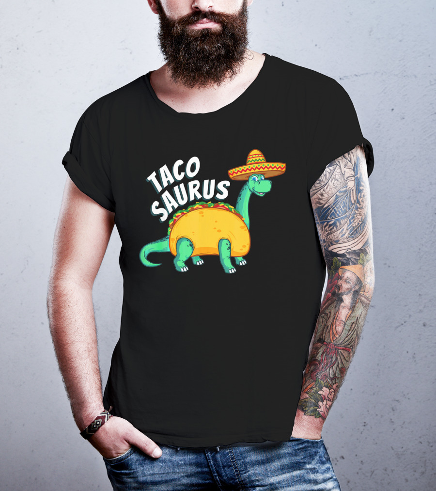 Tacosaurus Dinosaur Wearing Sombrero With Taco Body T-Shirt
