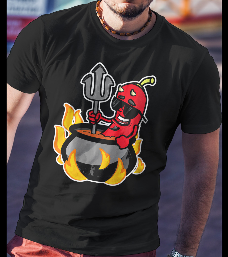 Funny Chili Pepper Devil In Fiery Pot Cinco De Mayo T-Shirt