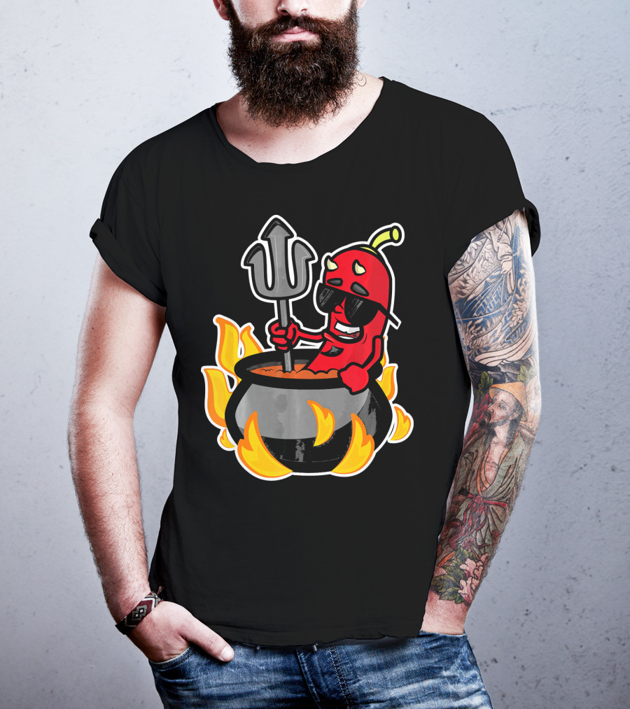 Funny Chili Pepper Devil In Fiery Pot Cinco De Mayo T-Shirt
