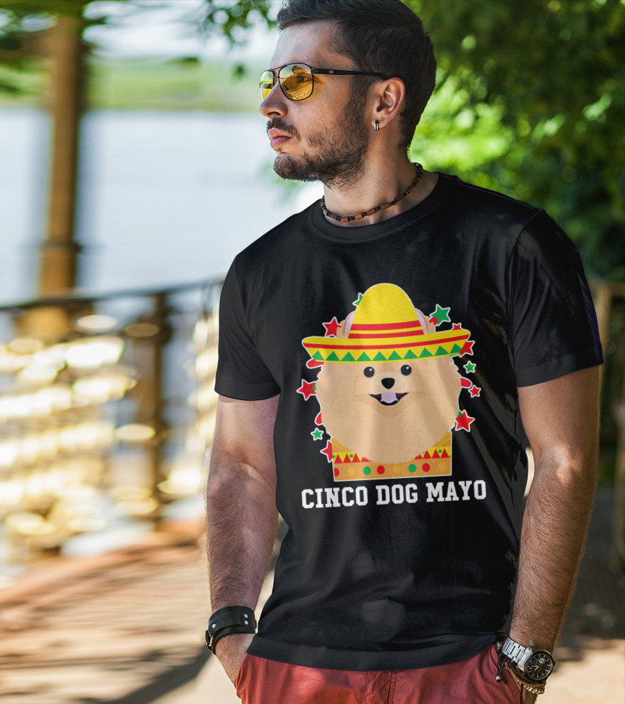 Cinco Dog Mayo Pomeranian Sombrero Stars T-Shirt