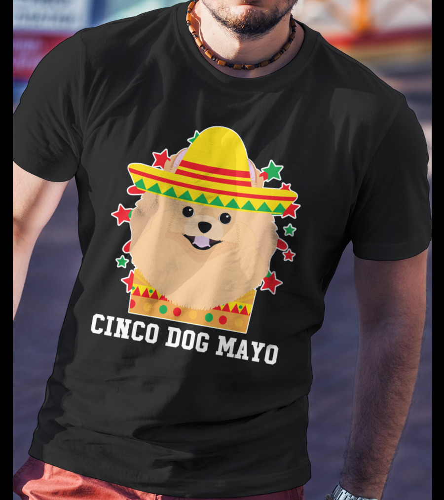 Cinco Dog Mayo Pomeranian Sombrero Stars T-Shirt