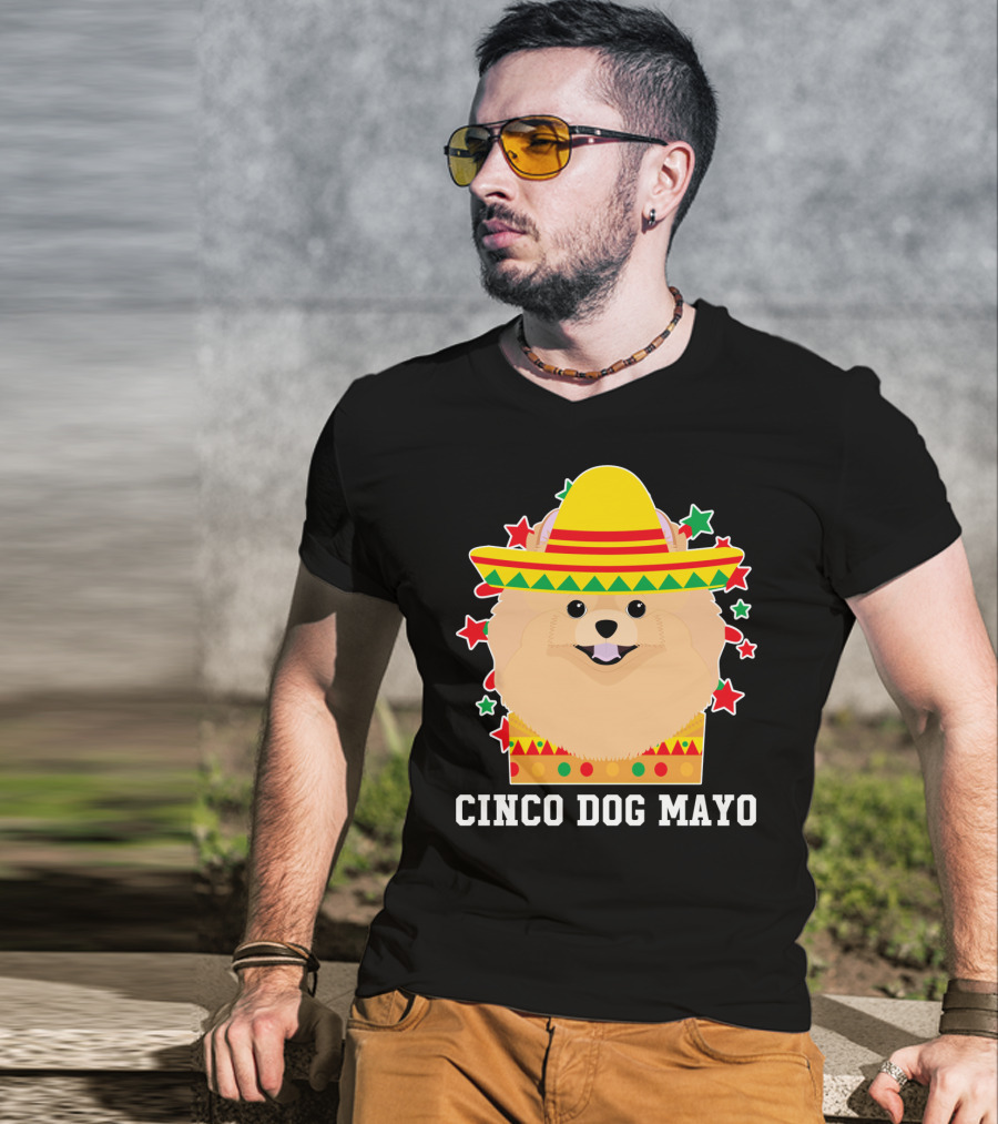 Cinco Dog Mayo Pomeranian Sombrero Stars T-Shirt
