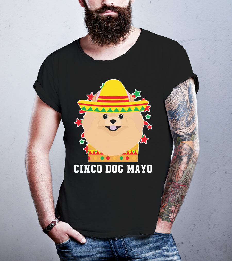 Cinco Dog Mayo Pomeranian Sombrero Stars T-Shirt