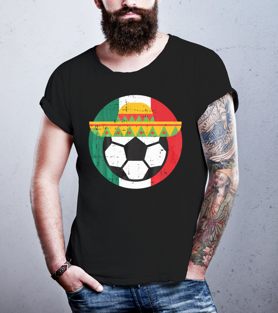 Mexico Soccer Ball Funny Mexican Cinco Sombrero Flag T-Shirt