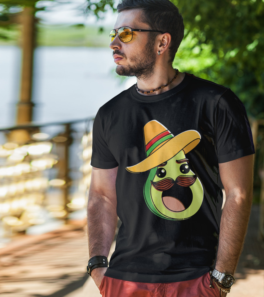 Cinco De Mayo Funny Avocado With Sombrero And Mustache T-Shirt