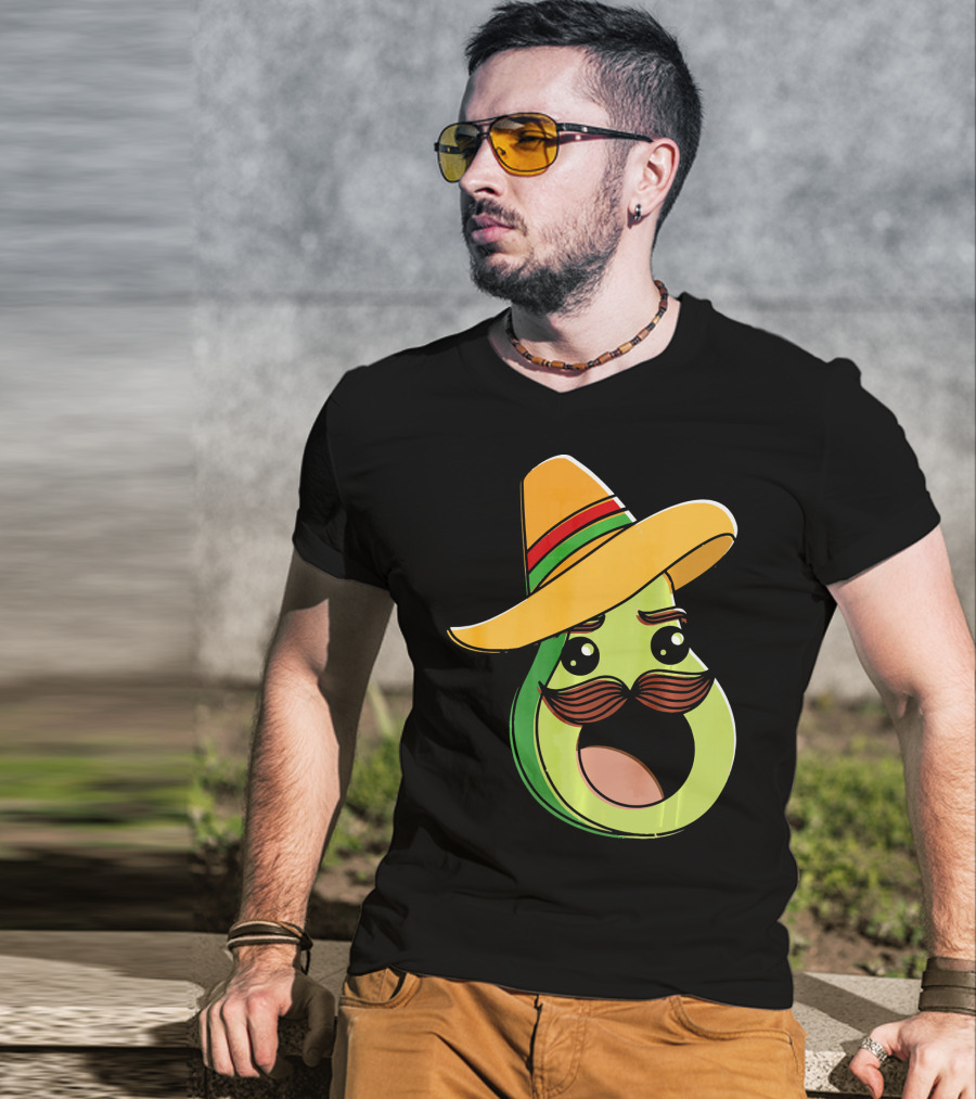 Cinco De Mayo Funny Avocado With Sombrero And Mustache T-Shirt