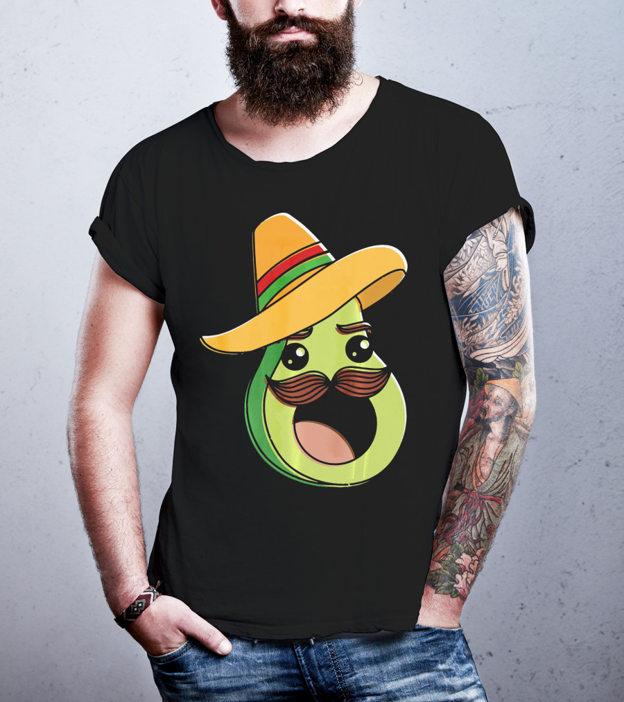 Cinco De Mayo Funny Avocado With Sombrero And Mustache T-Shirt