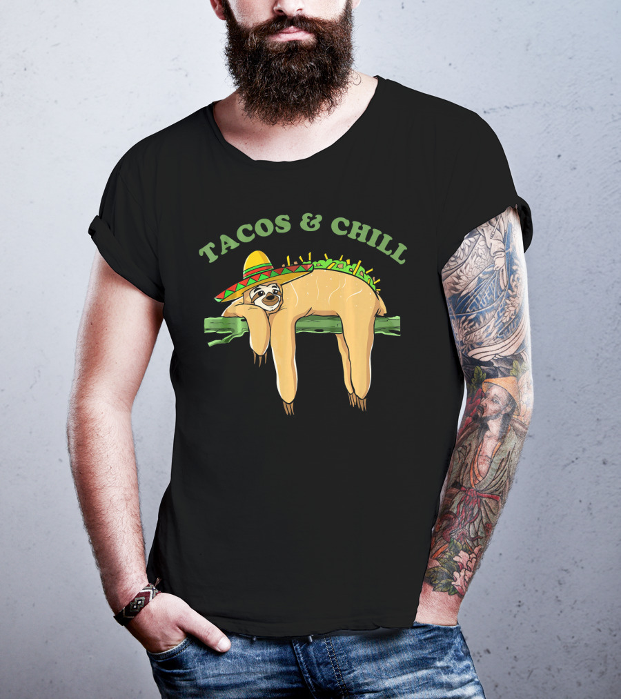 Tacos And Chill Sombrero Wearing Sloth Taco Costume Cinco De Mayo T-Shirt
