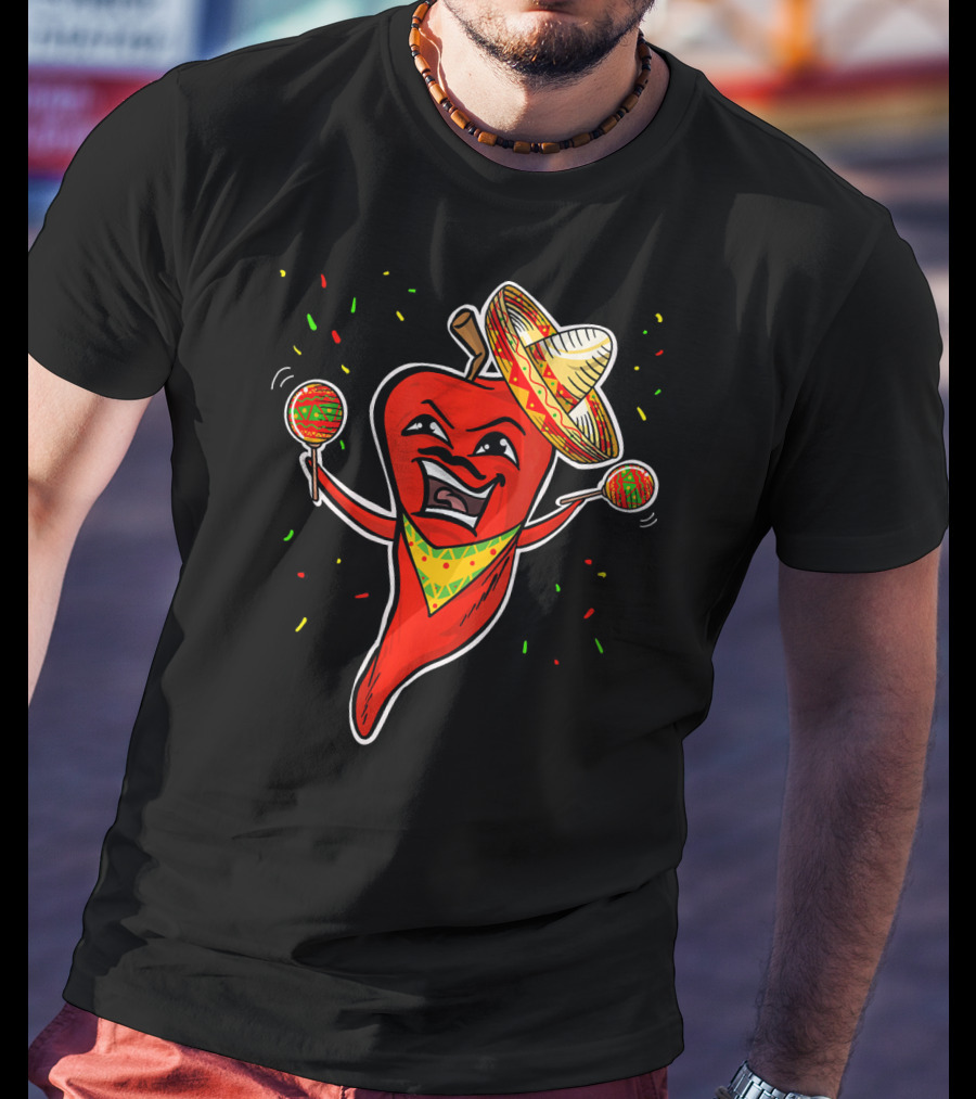 Red Pepper Sombrero Maracas Fiesta Cinco De Mayo T-Shirt