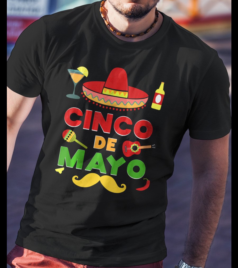 Cinco De Mayo Sombrero Guitar Maraca Mustache Fiesta T-Shirt