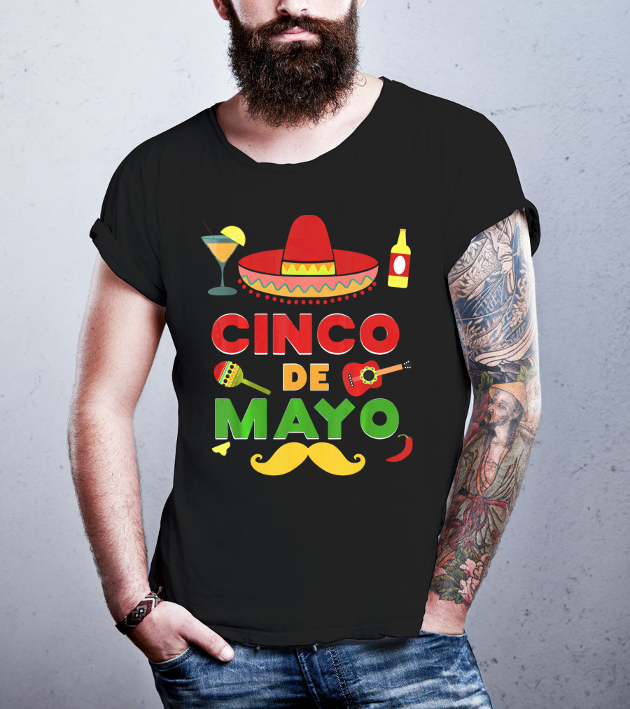 Cinco De Mayo Sombrero Guitar Maraca Mustache Fiesta T-Shirt